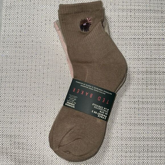 Ted Baker Earth Tones High Quarter Crew Floral Embroidery Stretch Socks 3pk - Picture 10 of 16